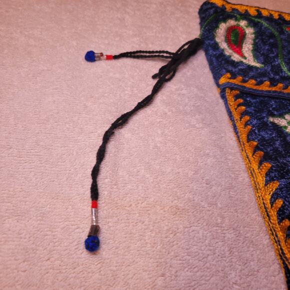 Vintage Hand Embroidered Double Sided Blue Christmas Stocking Holiday Decor - Picture 5 of 6